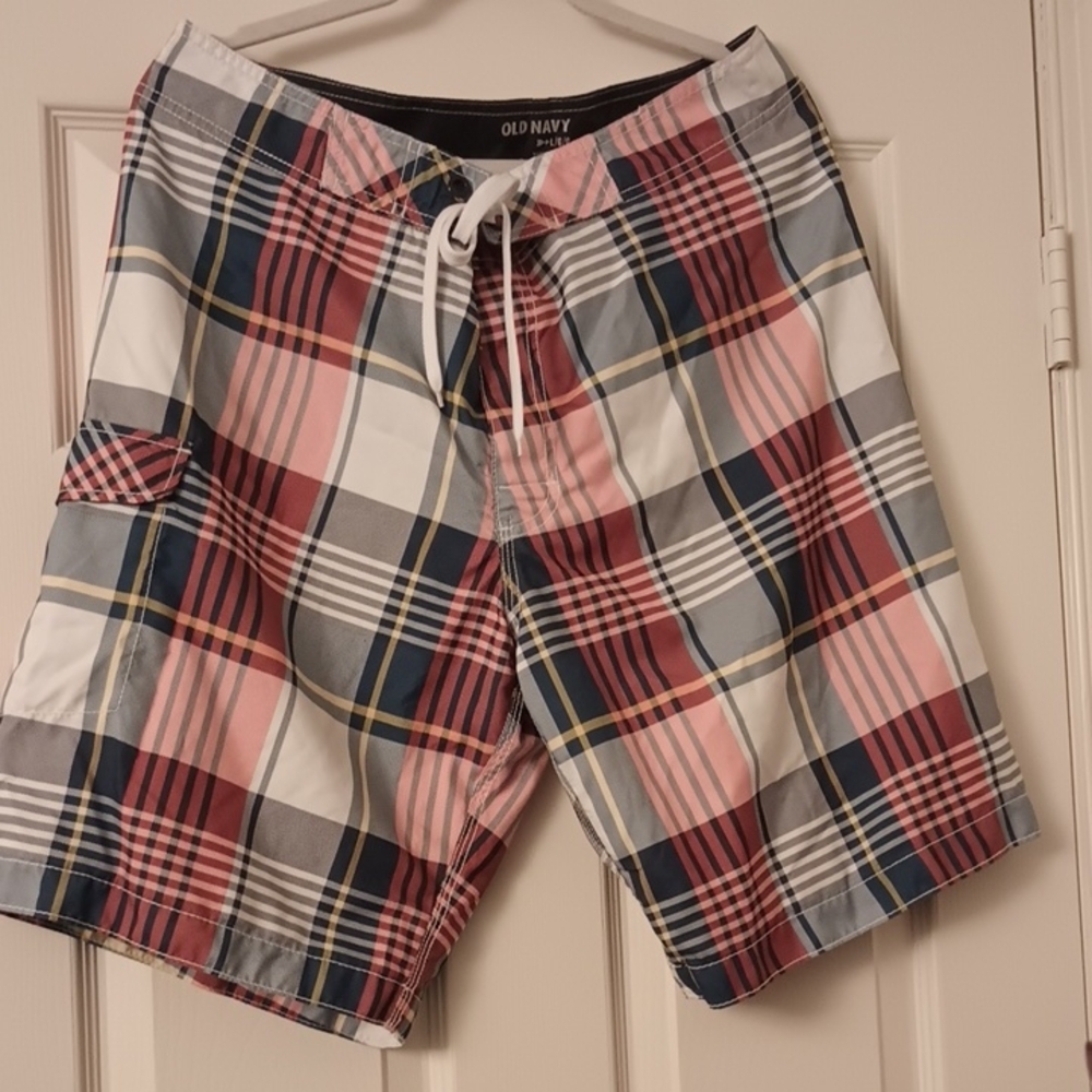Old Navy Red and Blue Board Shorts Swimwear